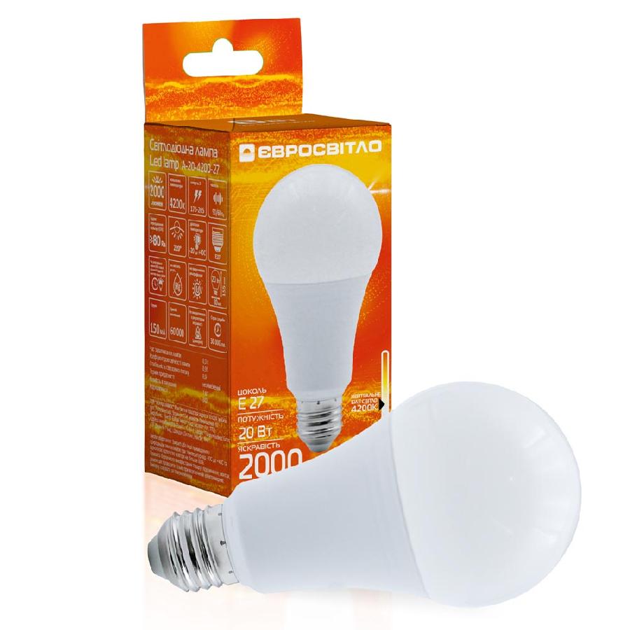 Лампа світлодіодна Євросвітло 20Вт 4200К A-20-4200-27 Е27